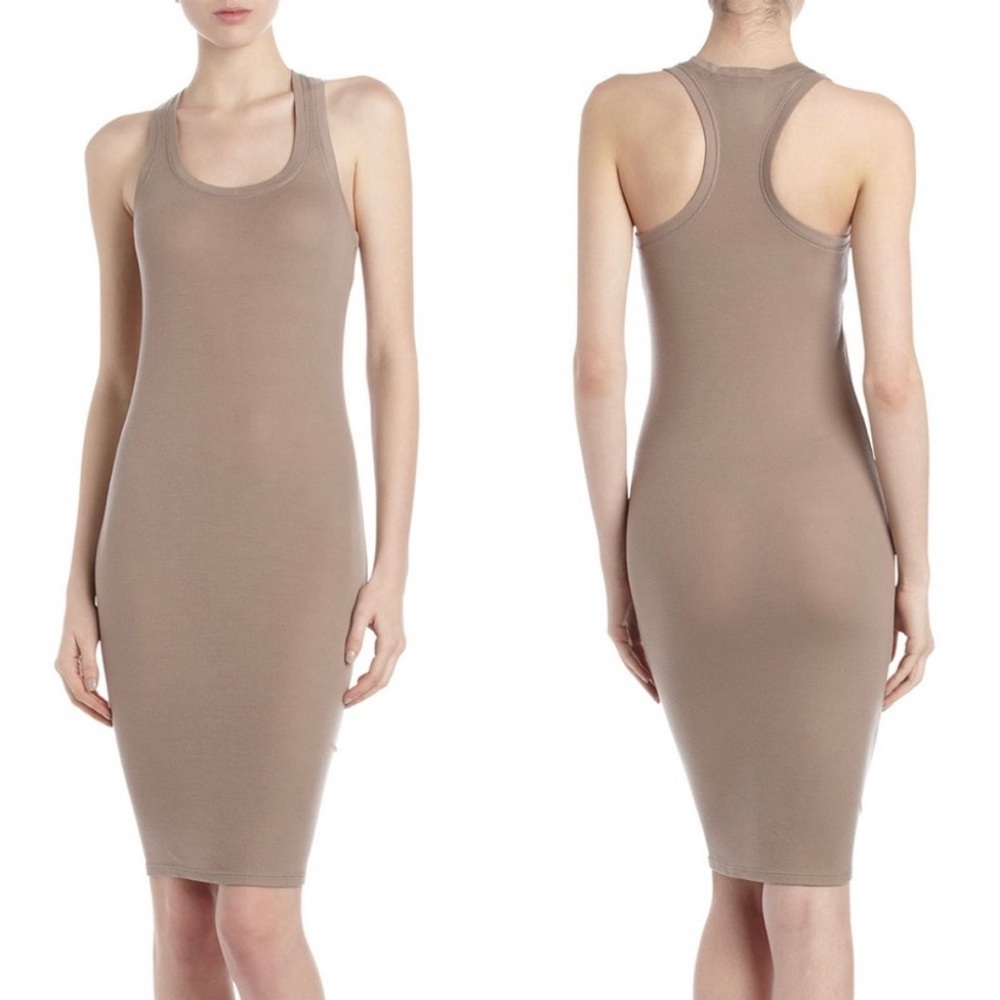 BCBGMaxazria Hazel Tank Dress in Gravel Taupe Lyocell Ribbed Knit Racerback M - Picture 1 of 11